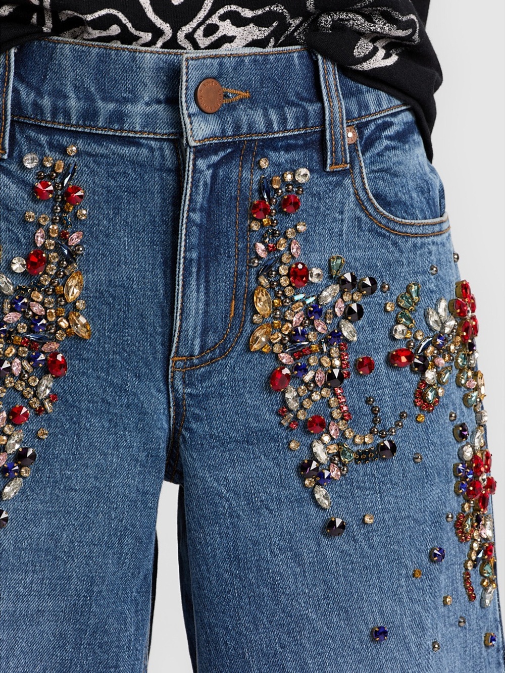 Alice + Olivia Amazing Crystal Embellished Wide Leg Jeans - Picture 5 of 11